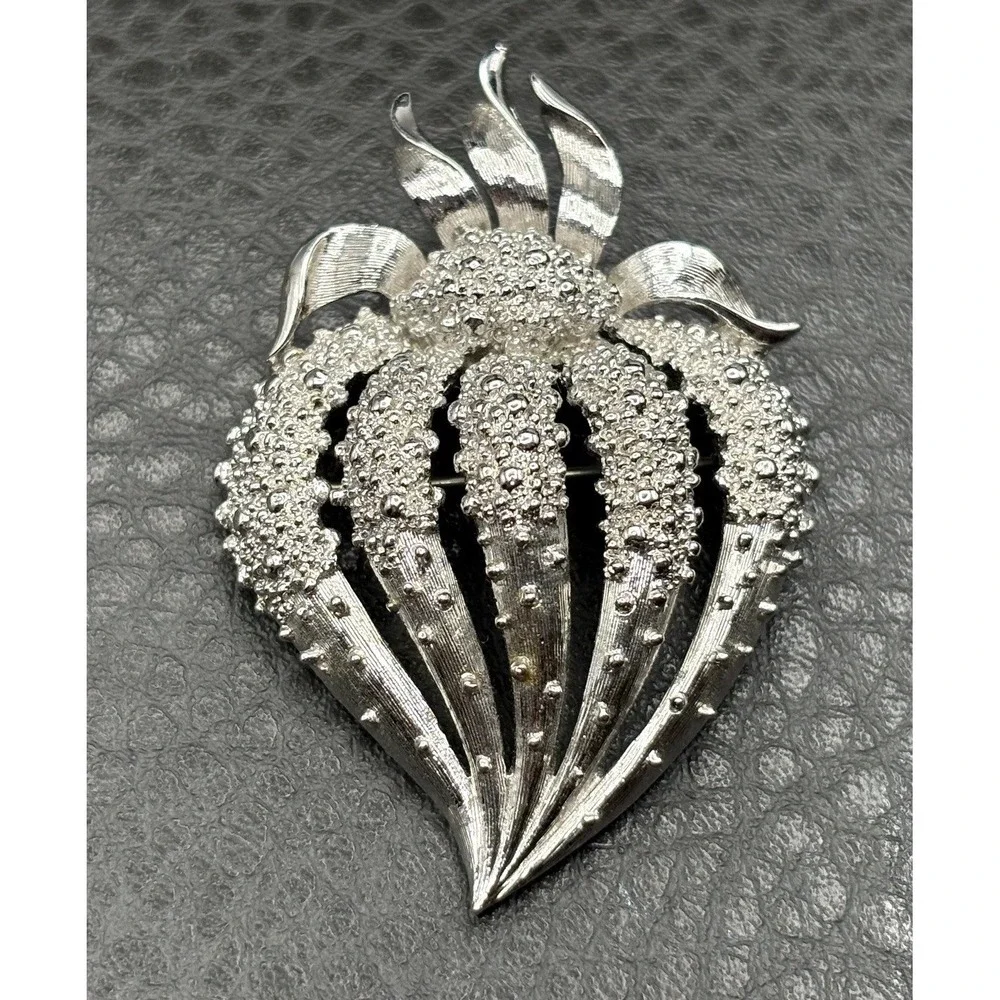 Vintage Monet Textured Strawberry Silver Tone Fruit Brooch Pin